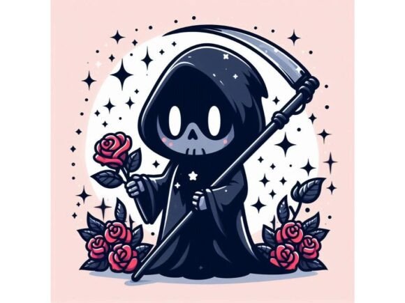 Download Cute Grim Reaper Silhouette Holding a Sc - Premium Resources
