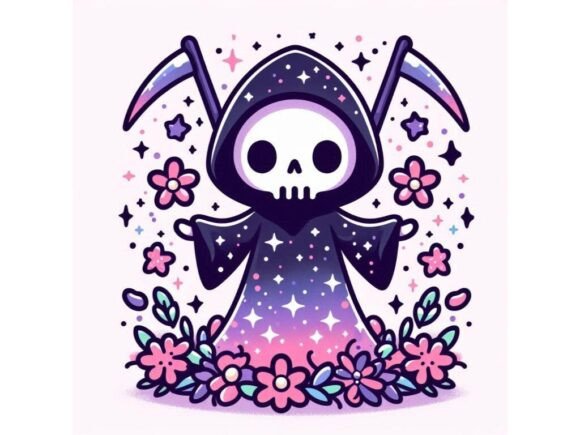 Download Kawaii Grim Reaper Silhouette with a Gal - Premium Resources